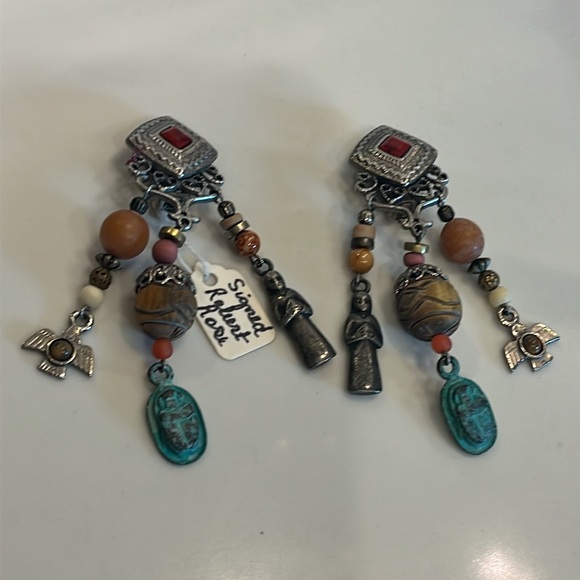 Vintage Robert Rose Signed Native American Earrings. Detailed unique Clip-on - Picture 8 of 13